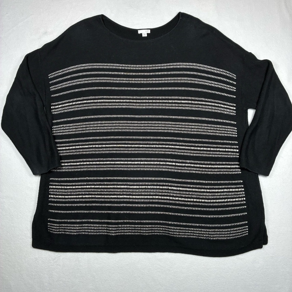 J. Jill Sweater 2x Black White Stripe Cotton Wool Blend Tunic Pullover